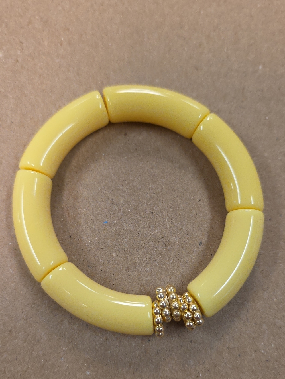 Yellow Beaded Stretch Bracelet with Gold-Tone Accent